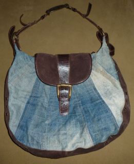 JUST CAVALLI BY ROBERTO CAVALLI HOBO BAG PURSE DENIM AND SUEDE LEATHER