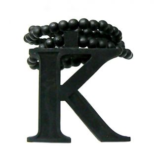 Black Carved Letter K Initial Wood Wooden Pendant Beaded Necklace Hip