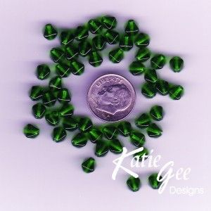 Czech Pressed Glass Bicone Beads Dark Green Emerald 6mm