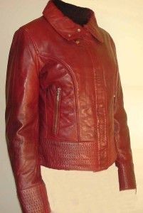 Ladies Burgundy Italian Leather Jacket Size M