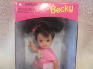 Becky Barbie baby sister Kelly Doll Brunette Hair Brown Eyes Dress NIB