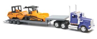 W900 CONSTRUCTION LOWBOY 1 43 W ROAD ROLLER DIECAST NEW BLUE TOY TRUCK