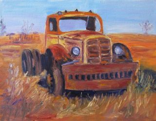 Fred Kepler Oil Painting Studio Sale Vintage Antique Farm Truck 14 x