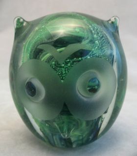 Kerry Glass Hand Made Paperweight Lucky Green Owl