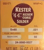 Kester 44 Sn60 Rosin Core 66 Solder .031 Dia 60/40 Lead 24 0060 0027