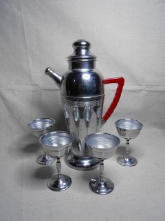 Art Deco 1930s Chromed Keystone Ware Shaker Set with Original Cups