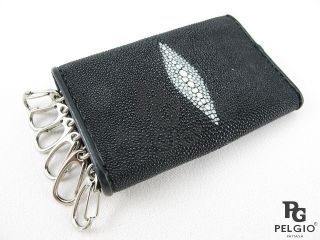 Genuine Stingray Skin Leather Keychains Key Holder Wallet Black