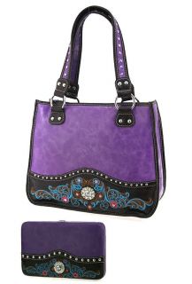 Purple Western Rhinestone Flower Handbag Flat Wallet