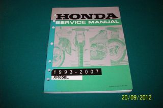 Used Honda XR650L Service Manual 1993 Updated to 2007