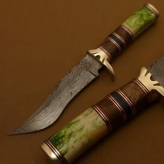 Stephen king Unique Made Damascus Hunting Knife Stained Bone & Hard