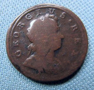 1722 King George I British US Colonial Old Halfpenny Copper