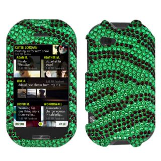 Sharp Kin Two Cell Phone Black Green Zebra Full Bling Stone Case Cover