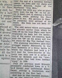 Iowa Hawkeyes Star Nile Kinnick Killed World War II Airplane 1943 WWII