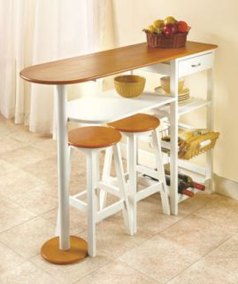  KITCHEN ISLAND COUNTER Breakfast Bar with TWO NATURAL Stools STORAGE