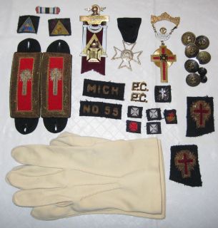 Knights Templar Past Commander Medals Patches Gloves Buttons Lot Mich