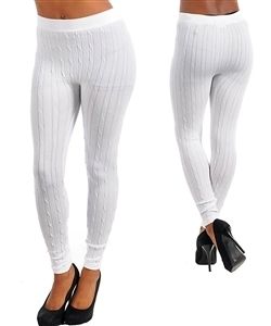 White Cable Knit Stretch Sweater Footless Leggings Cotton Tights Pants