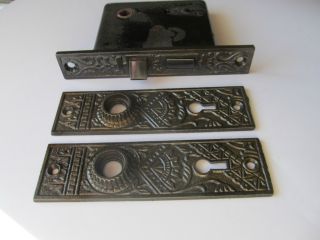 Old Mortise Ornate Iron Door Knob Lock Plate Set