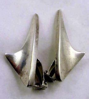 Bent Knudsen Bent K Denmark Handmade Sterling Modernist Clip Earrings