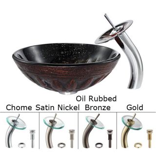 Kraus Magma Glass Vessel Sink and Waterfall Faucet Gold