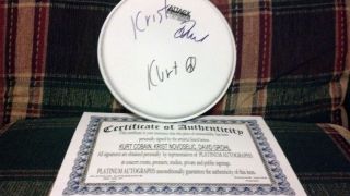 autographed drumhead (Kurt Cobain, Krist Novoselic, Dave Grohl) w/ COA