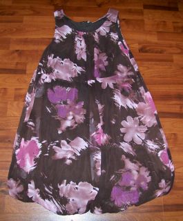 Womens Kristin Davis Brown Purple Sheer Layer Floral Bubble Dress