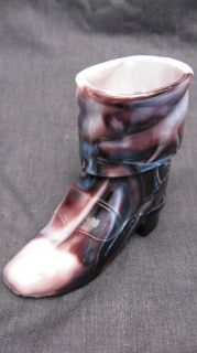 Antique Purple Slag Glass Cowboy Boot Toothpick Holder