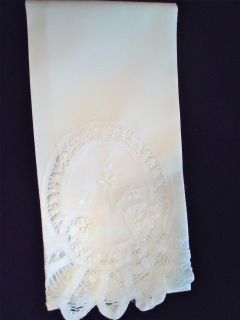 White Embroidered Cotton Battenburg Lace Hand Towel