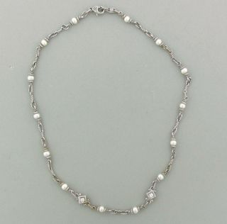 Estate Judith Ripka 18K White Gold Pearl Diamond Necklace