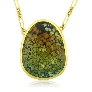 New Gurhan 24K Yellow Gold Turquoise Pendant Necklace $15150