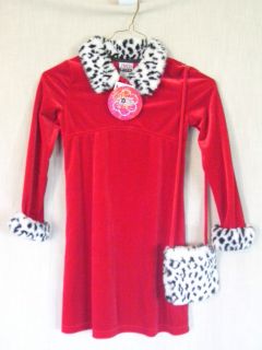 Zoey Girl Red Stretch Velvet Christmas Dress Fur Collar With Handbag