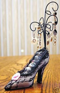Fanciful Black and Pink Lacy Shoe Jewelry Display