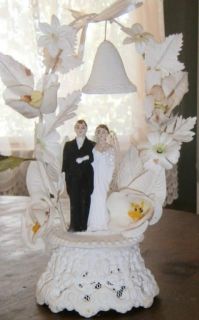 Vintage Lacy Molded Sugar Wedding Cake Topper 1940s 1950s Bride Groom
