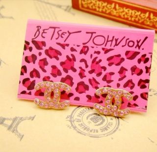 Betsey Johnson Sweet Pink Rhinestones Women Earrings E136