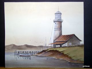 Lake Front Light House Orig Water Color Jackson 17x14