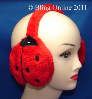 Ladybird Lady Bug Bird Fluffy Earmuffs Red Adjustable Ear Muffs