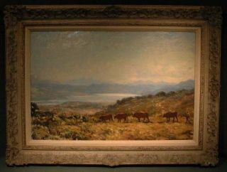 Roworth South African Oil Painting Mountain Lake Landscape Figure Cows