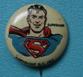 1940s Superman Button Pin Kelloggs Pep Cereal Button Pinback Pin Box