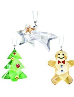 Swarovski Set of Three Christmas Ornaments Gingerbread Man Comet Tree