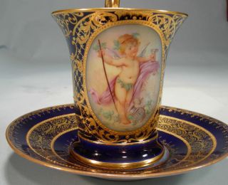 Gorgeous Dresden Lamm Cup and Saucer Cobalt Lavish Gold Hand Painted