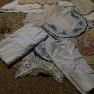 Lot of Vintage Table Linens Runners Crochet Lace and More