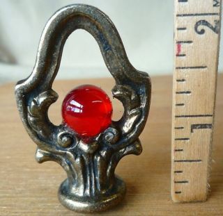 Lamp Finial Ruby Red Glass Loop Brass Plated Base Dark Sold per Each
