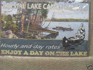 Crystal Lake Canoe Rentals Tin Metal Advertising Sign