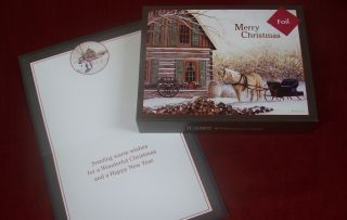 Embellished LANG Boxed Christmas Cards CABIN & SUNSET w/ art by Kevin