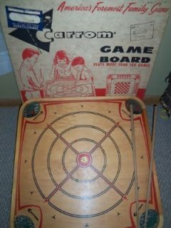 Vintage 1960s Carrom Game Board Pieces Shooting Sticks and Original