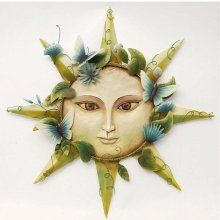 Celestial Large Smiling Sun Face Painted Metal Outdoor Indoor Wall