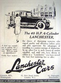 Original 1927 Lanchester 40HP 6 Cylinder Car Auto Advert Small Vintage