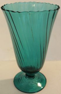 Beautiful Large Teal Glass Pedestal Vase