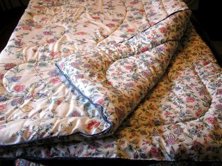 Vtg LAURA ASHLEY Chinese Silk Floral Comforter Twin Full Double Size