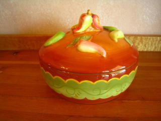 Laurie Gates Santa FE Casserole Dish Chili Peppers Lid