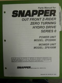 SNAPPER RIDING LAWN MOWER PARTS MANUAL Z RIDER HYDRO DRIVE NO ZF2200K